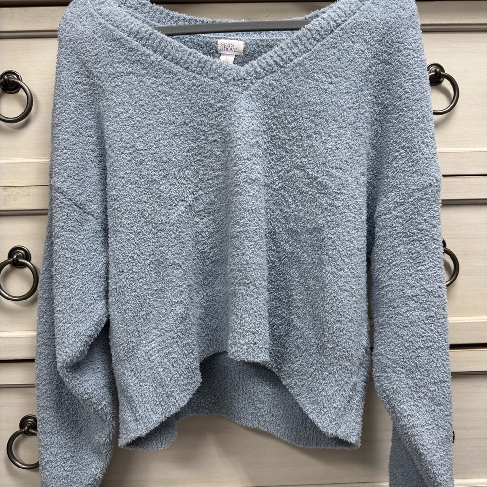 Stars Above Off-the-Shoulder Sweater in Soft Blue